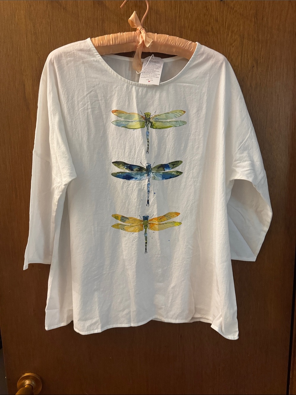 Source Unknown White Tunic Top with Multicolor Dragonfly Prints